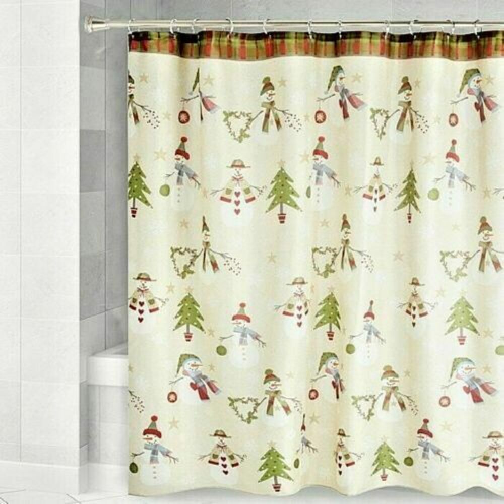 Avanti Linens Christmas Tree Snowman Shower Curtain Cloth Fabric Holiday 72x72"